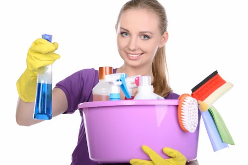 Cleaning team reviewing service conditions and liability notes